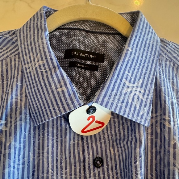 Bugatchi Blue Paisley Casual Button Down Shirt - Picture 10 of 11